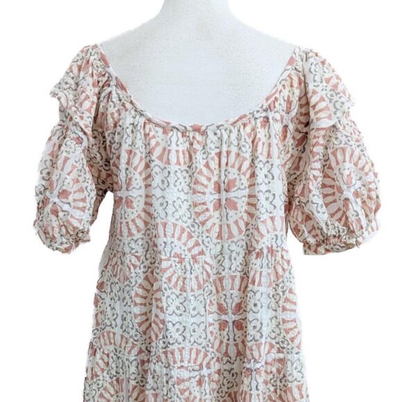 Cleobella Ferris Mini Babydoll Dress in Tile Print 100% Organic Cotton Seesucker - Picture 4 of 6